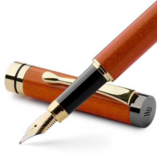 Wordsworth & Black Fountain Pen Set, Luxury Bamboo Wood - Medium Nib, Gift Case; Includes 6 Ink Cartridges, Ink Refill Converter -Journaling, Calligraphy; Drawing, Smooth Writing [Cherry Wood] | Cherry Wood, Gift for Men Women, German Iridium 18K Gilded,