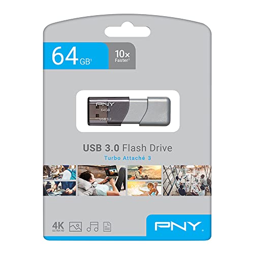 PNY 64GB Turbo Attache 3 USB 3.0 Flash Drive (Pack of 1) - size: 64GB