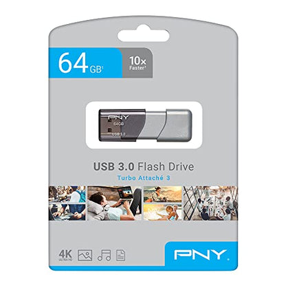 PNY 64GB Turbo Attache 3 USB 3.0 Flash Drive (Pack of 1) - size: 64GB