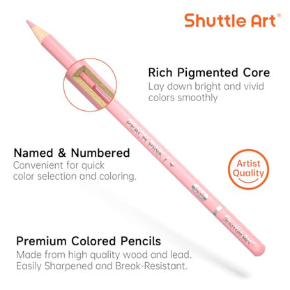 Shuttle Art 파스텔 색연필 60개, 성인용 컬러링을 위한 색연필, 선물 틴 박스에 담긴 소프트 코어 연필, 어린이 성인 초보자 아티스트 드로잉 컬러링 스케치 - color: 60가지 파스텔 색상