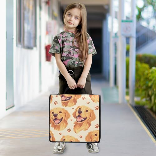 3 Ring Zipper Binder with Shoulder Strap Golden Retriever Face Pattern 1.5 inch Binders Keeper Large Capacity Multi Pockets for School Office Supplies
