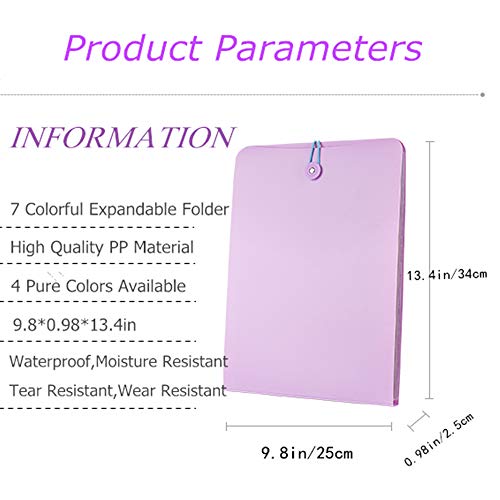 Vertical Expanding Accordion Folder with 7 Pockets Paperwork Organizer Document Wallet Briefcase Business File Organizer Bag A4 Letter Size Elastic Rope Closure Pink