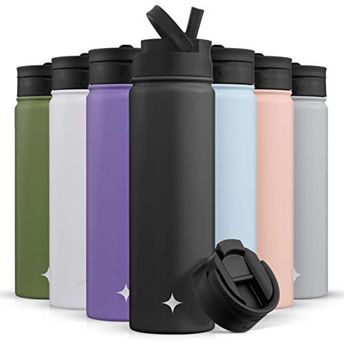 JoyJolt Triple Insulated Water Bottle with Straw Lid AND Flip Lid! 22oz Water Bottle, 12 Hour Hot/Cold Vacuum Insulated Stainless Steel Water Bottle. BPA-Free Leakproof Water Bottles - Thermos Bottle - color: Matte Black, size: 22 Ounces