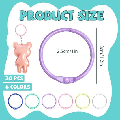 Bercoor 30 PCS Binder Rings 1 1/5 Inch Metal Book Rings for Index Cards Flashcards Rings, Small Loose Leaf Binder Rings Key Rings Notebook Paper Rings for School Office Home, 6 Colors