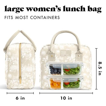 Fit & Fresh Bloomington Lunch Bag for Women - Insulated Large Lunch Box for Work with Containers, Leak-Resistant, Stain-Resistant, Zipper Closure, Tan Toile - color: Tan Toile