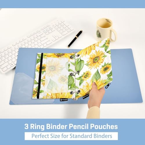 ALAZA Yellow Sunflower Flower Pencil Pouch for 3 Ring Binder 2 Pack Zipper Binder Pencil Bag Case with Clear Window Office Supplies - color: multi1679