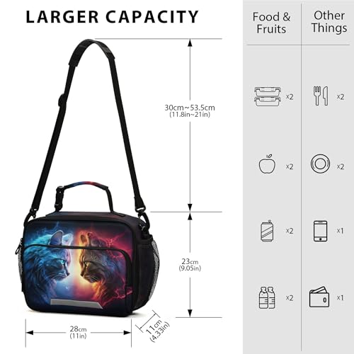 MNSRUU Student Lunch Bag Cat Lightning Insulated DinnerTotes Picnic Bag Lunch Box with Adjustable Shoulder Strap for Teen Kids Adults - color: Cat A 0202