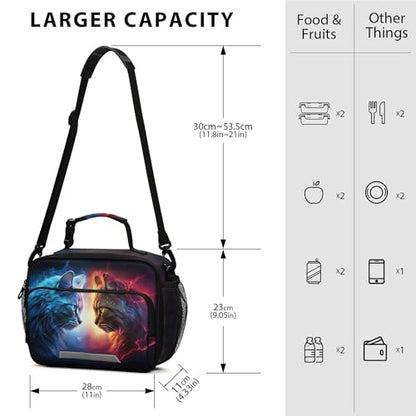 MNSRUU Student Lunch Bag Cat Lightning Insulated DinnerTotes Picnic Bag Lunch Box with Adjustable Shoulder Strap for Teen Kids Adults - color: Cat A 0202