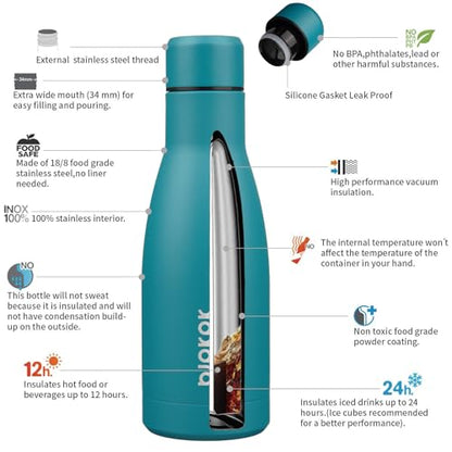 BJPKPK 12oz Water Bottles Stainless Steel Double Wall Vacuum Insulated Small Water Bottles for Travel,Lake Blue - color: Lake Blue, size: 12 Ounces