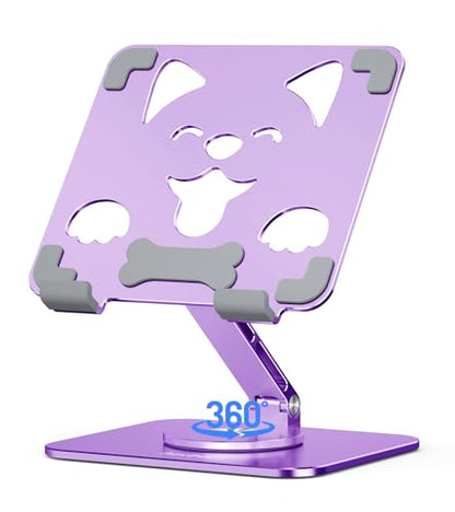 Aoviho Tablet Stand for iPad with 360° Rotating Base – Aluminum Adjustable Tablet Stand for Desk, Cute Dog Design Holder for iPad Pro/Air/Mini, Samsung Galaxy, Kindle, 4″–13″ Devices,Purple - color: Purple