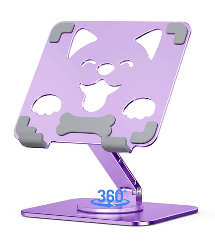 Aoviho Tablet Stand for iPad with 360° Rotating Base – Aluminum Adjustable Tablet Stand for Desk, Cute Dog Design Holder for iPad Pro/Air/Mini, Samsung Galaxy, Kindle, 4″–13″ Devices,Purple - color: Purple