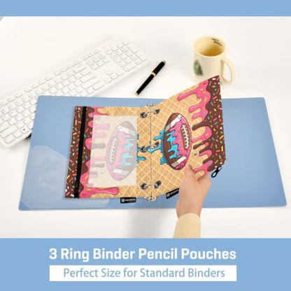 Gredecor 3 Ring Binder Pencil Pouch, American Football Ice Cream Zippered Pen Case Pouches with Clear Window, 2 Pack Stylish Office & School Supplie - color: American Football Ice Cream
