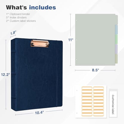 Ospelelf 3 Ring Binder With Clipboard 1 Inch Leather for Letter Size (8.5" x 11"), 5 Tab Dividers Office Supply, Dark Blue - color: Dark Blue, size: Letter Size - 1 Inch