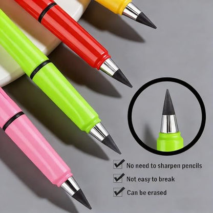 12 Sets Everlasting Pencil, Infinity Pen, NO-Sharpening Pencils for Writing Drawing Students Sustainable for Home Office School Supplies (12 Pens + 12 Erasers + 12 Replaceable Nibs) - color: 12Pcs Colorful