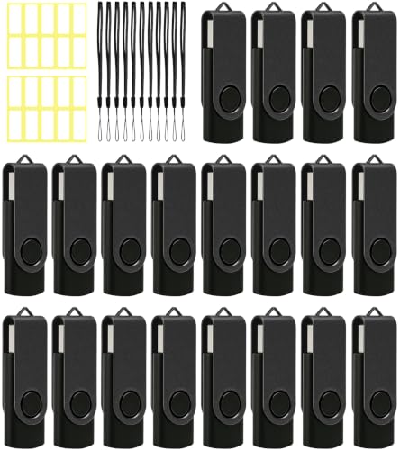 1GB USB Flash Drive 20 Pack Nicepicten Thumb Drive USB 2.0 Memory Stick | Swivel Zip Drives USB Jump Drives Multipack Pendrive with Lanyard for Storage Backup ( Black 1GB 20PCS) - color: 20PCS Black, size: 1GB