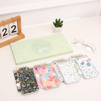 SKYDUE Small Notebooks, 3x5 Pocket Notepads with Aesthetic Covers, Mini Spiral Notebook with Lined Pages for Work Nursing School Essentials, Set Of 8 - color: Flowers