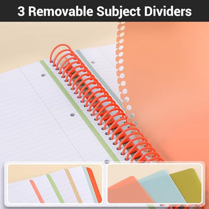 EUSOAR 3 Subject Spiral Notebook, Large A4 9.25" x 11.7" Lined College Ruled Notebook with Pockets, Cute Women Journal Notebook 240 Pages 90gsm Thick Paper Notebook for Office School Supplies-Orange - color: Orange, style: A4 Lined