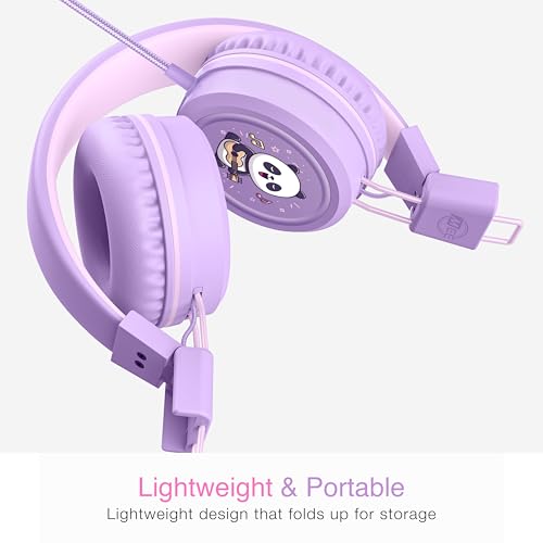 MEE audio KidJamz KJ55 Wired Children’s Headphones with 3.5mm Plug, Colorful Graphics, Volume Limiter & Microphone, Adjustable On-Ear Kids Headset for Online Learning/School/Travel/Tablet (Lavender) - color: Lavender, style: Standard