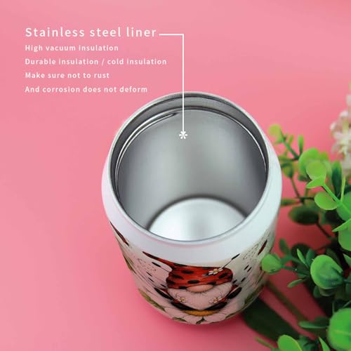 T&H XHome Gnome Ladybugs 14oz Stainless Steel Tumbler with Lid & Straw-Double Wall Vacuum Insulated Travel Mug Daisy Polka Dots Water Bottle Coffee Beverage Drinks Cup - size: 14 Ounces