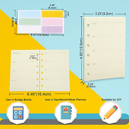 A7 Planner Refills, 4 Packs per Set, Weekly Plan Paper, A7 6 Ring Binder Inserts Refill with Label Stickers Gift,Mini Binder Refills,6 hole/100gsm Thick Paper/4.84 x 3.23'', Harphia - color: Weekly Plan