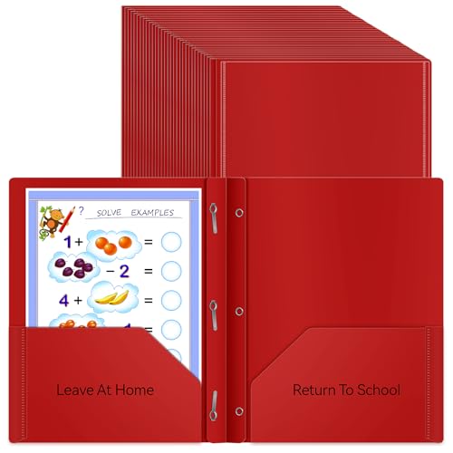 30 Pcs Home School Folders with Clear Front Pocket and 3 Prong, 2-Pocket Classroom Communication Folder Take Home Plastic Folders Homework Parent Teacher Folder for Kid Student (30, Red) - color: Red
