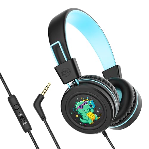 MEE audio KidJamz KJ55 Wired Children’s Headphones with 3.5mm Plug, Colorful Graphics, Volume Limiter & Microphone, Adjustable On-Ear Kids Headset for Online Learning/School/Travel/Tablet (Black) - color: Black, style: Standard