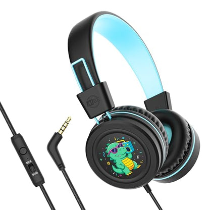 MEE audio KidJamz KJ55 Wired Children’s Headphones with 3.5mm Plug, Colorful Graphics, Volume Limiter & Microphone, Adjustable On-Ear Kids Headset for Online Learning/School/Travel/Tablet (Black) - color: Black, style: Standard