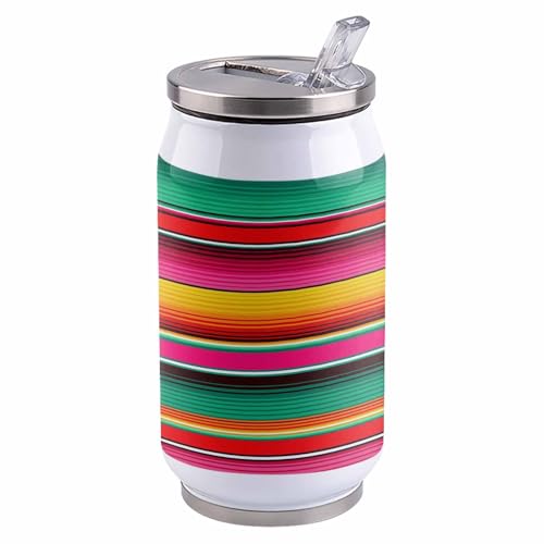 T&H XHome Abstract 14oz Stainless Steel Tumbler with Lid & Straw-Double Wall Vacuum Insulated Travel Mug Colorful Mexican Stripes Green Water Bottle Coffee Beverage Drinks Cup - size: 14 Ounces