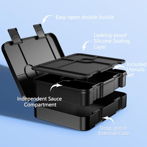 ACESAK Boys Backpack - Black Game Console Bento Box with Insulated Lunch Bag Pencil Case & Utensils Set for Kids, 6 Leakproof Compartments Removable Tray Lunches or Snack Container - color: Black Game Console