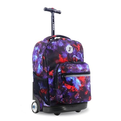 J World Sunrise Kids Rolling Backpack with Wheels for Girls Boys, Roller Bookbag for School, 18 x 13 x 9 Inches, Galax - color: Galaxy
