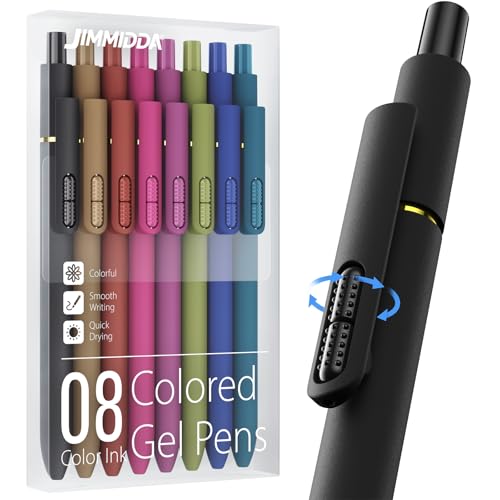 8 Pcs Colored Gel Pens with Fidget, Vintage Color Ink No Smudge | 0.7 Fine Point Smooth, Quick-Drying Ink, Retractable Pens for Coloring Journaling Note Taking, School Office, Student Adults - color: Vintage Color Ink-8Pcs