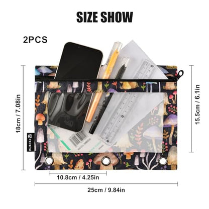 Mushrooms Pencil Pouches Bags for 3 Ring Binder, 2 Pack Zipper Stationery Bag 3 Hole Pencil Case for School Office Home - color: color 07