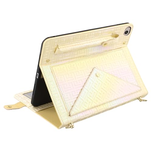 Shiny Case for iPad mini 5/4/3/2/1, Mini 7.9" Handbag Case, Techcircle Iridescent PU Leather Folio Envelope Pocket Stand Cover with Hand Strap+Shoulder Strap+Pencil Holder+Card Slots, Shiny Yellow - color: 03 Shiny Cream Yellow, size: iPad Mini 5/4/3/2/1