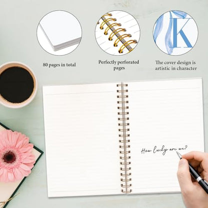 JXREQ Coquette Blue Bow Personalized Notebook, Initial Letter K Monogram Journal, Preppy Girly Ribbon Bow Journal, Monogrammed Gifts for Women, Aesthetic Spiral Notebook 5.5x8.3 - color: K Blue