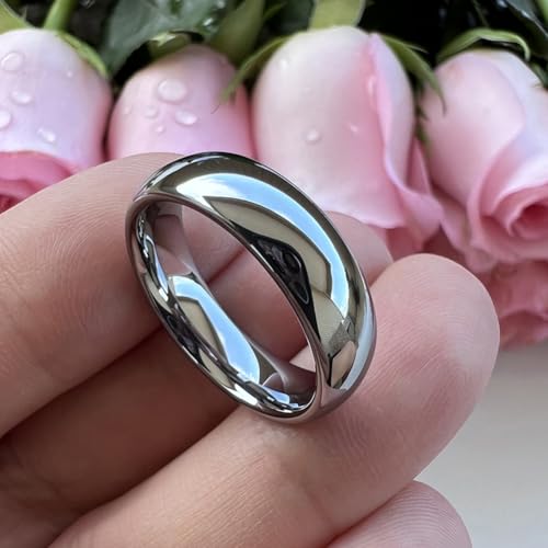 TUTISS 3mm 4mm 5mm 6mm 7mm 8mm 10mm Silver/Gold Tungsten Rings for Men Women Couple Fashion Jewelry Engagement Wedding Bands Domed Polished Comfort Fit - color: 6mm Tungsten
