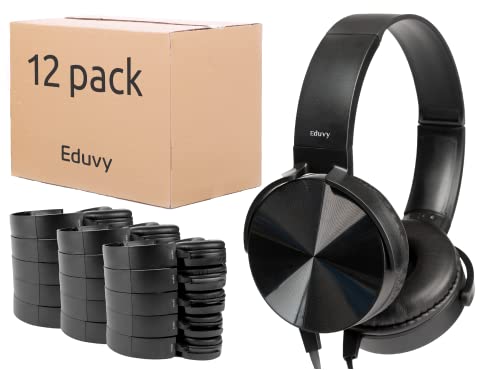 Bulk Headphones for Classroom, 12 Pack Durable Wired School Headphones for Students. Teacher Must Haves Supplies from Elementary to College (Black Color) - color: 12-Pack Black