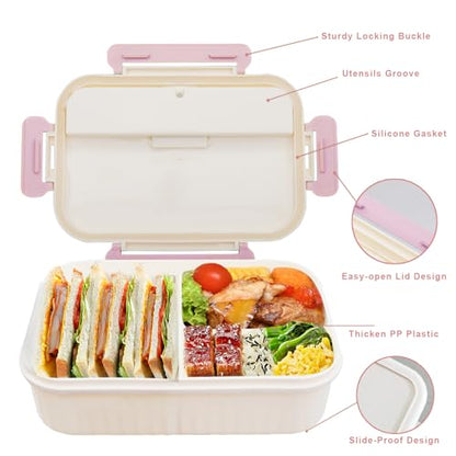 Bento Box Adult, 1800 ML Bento Lunch Box for Kids Children with 3 Compartments, Lunch Food Containers with Spoon & Fork, Microwave & Dishwasher Safe, BPA-Free and Food-Safe Materials(Pink) - color: Pink