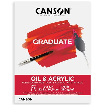 Canson Graduate Oil and Acrylic Paint Pad, Foldover, 9x12 inch, 12 Sheets | Artist Paper for Adults and Students - Oil, Acrylic, Mixed Media and Painting - size: 9x12 inch