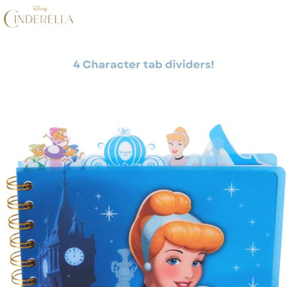 Disney Princess Cinderella Tab Journal, Spiral Notebook, Dividers, 8x7 Inch | Cinderella Vinyl Cover, 4 Tab Dividers, 96 Lined Pages, Disney Journal Notebook for School, Office, Work, Gifts, Girls, Cute - style: Cinderella