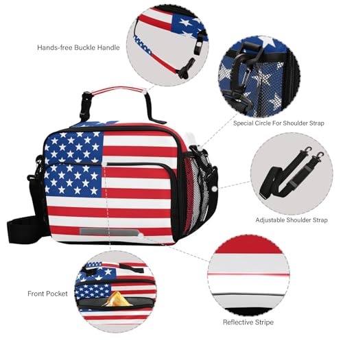 American Flag Kids Lunch Box Insulated Lunch Bags Cooler Tote Bag with Removable Shoulder Strap for Boy Girl Student H080058 - color: American Flag