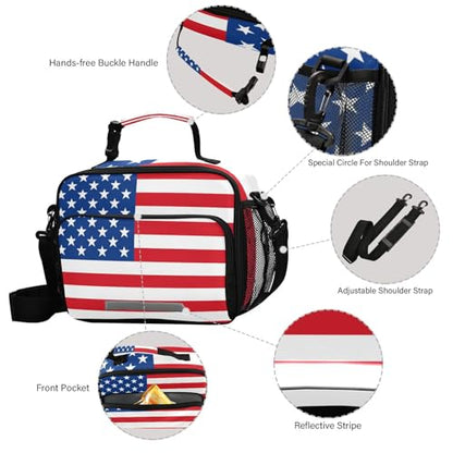 American Flag Kids Lunch Box Insulated Lunch Bags Cooler Tote Bag with Removable Shoulder Strap for Boy Girl Student H080058 - color: American Flag