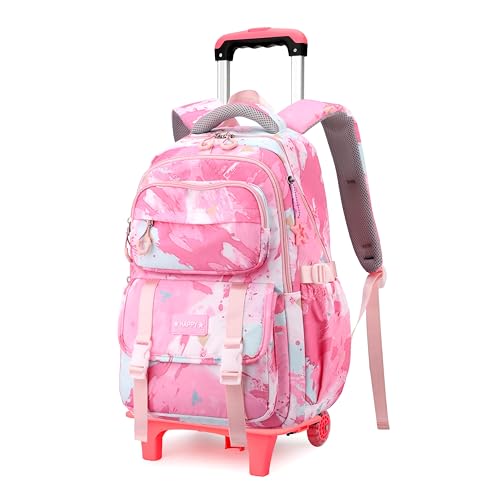 Kids Rolling Backpack for Girls School Backpack with Wheels for Girls Wheeled Bookbags Roller Trolley Bags for Primary Students, 2-Wheel Pink - color: 2 Wheels Pink
