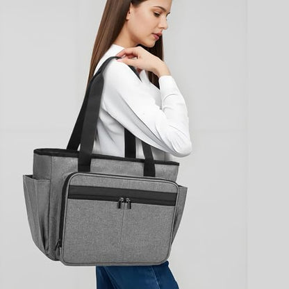 Trunab Teacher Laptop Tote Bag with Expanding File Folder Pocket | Nurse Utility Tote Bag for Women, Office Laptop Briefcase for Work, College, Nursing - color: Grey