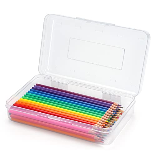 Tamaki 1 Pack Plastic Pencil Box Large Capacity, Clear | Clear Boxes with Snap-tight Lid Stackable Design and Stylish Office Supplies Storage Organizer - color: White