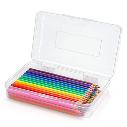 Tamaki 1 Pack Plastic Pencil Box Large Capacity, Clear | Clear Boxes with Snap-tight Lid Stackable Design and Stylish Office Supplies Storage Organizer - color: White