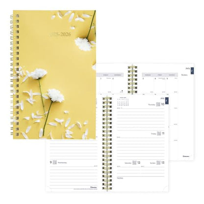 Blueline® Essential Academic Weekly/Monthly Planner, 13 Months, July 2025 to July 2026, Gold Twin-Wire Binding, Poly Cover, 8" x 5", Botanical Design, Yellow (CA114PM.01-26)
