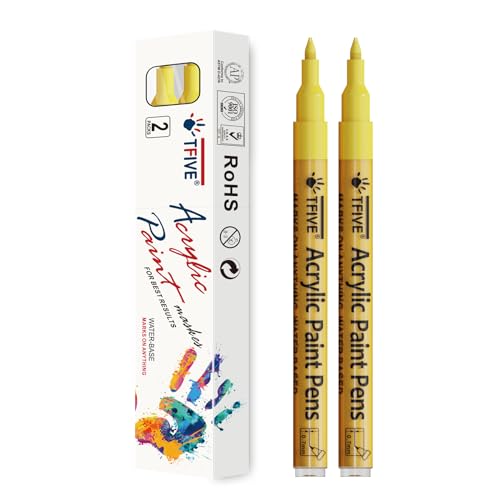 Yellow Paint Pens - 2 Pack Acrylic Permanent Marker, 0.7mm Extra Fine Tip Paint Pen for Art Projects, Drawing, Rock Painting, Ceramic, Glass, Wood, Plastic, Metal, Canvas DIY Crafts - color: Yellow