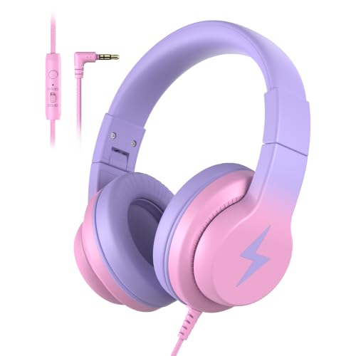 Candy Bila Kids Headphones, Wired Headphones for Kids Over Ear with Microphone, Foldable Headphone for Learning & Entertainment, Gradient Red - color: Gradient Red