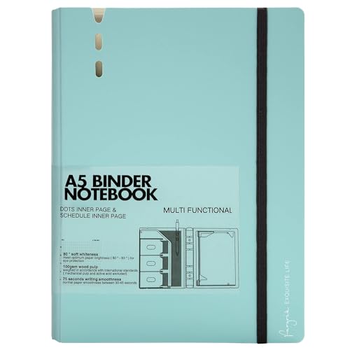 CAGIE A5 Binder 6 Ring Notebook with Dividers Refillable Planner Binder with Pockets, Refill Paper Include Planning Square Ruled and Dotted Pages, 6.89 x 9.25 In, (Blue, A5 Daily&Dot Page) - color: Blue, size: A5 Daily&Dot Page