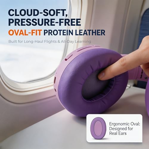 Active Noise Cancelling Headphones for Girls, 72H Play Time, Safe Volume 94dB, Bluetooth 6.0, Hybrid ANC Kids Headphones Wireless for School/Travel/Airplane (Purple) - color: Purple 03